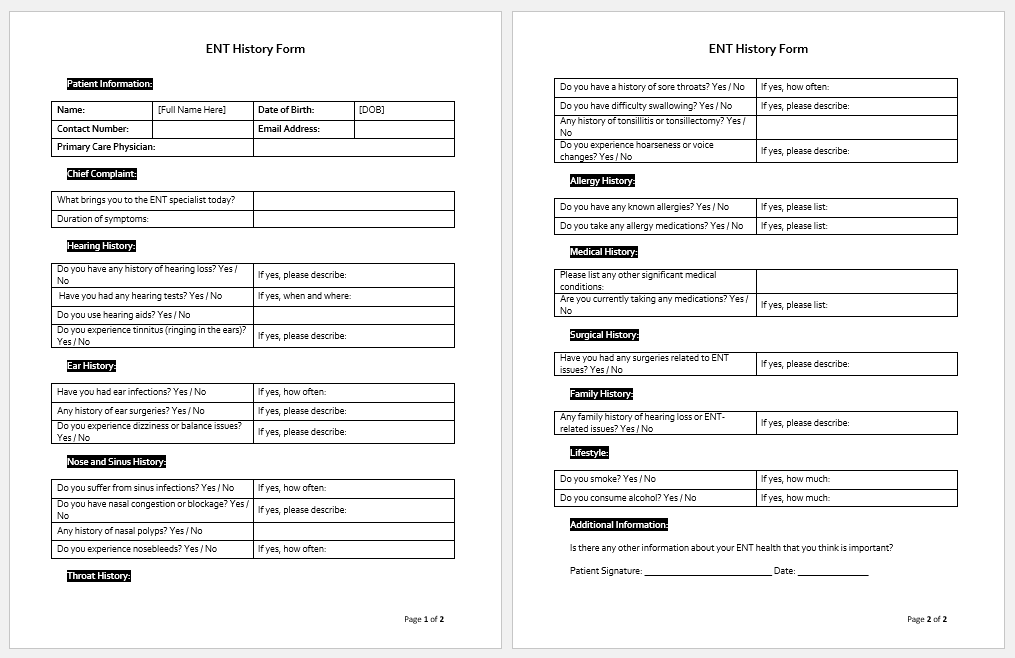 ENT History Form