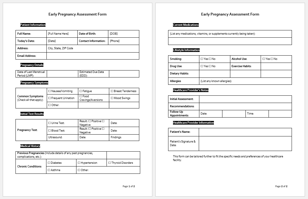 Early Pregnancy Assessment Form