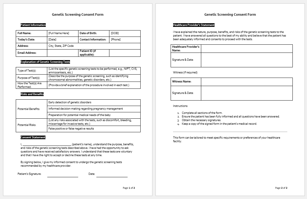 Genetic Screening Consent Form