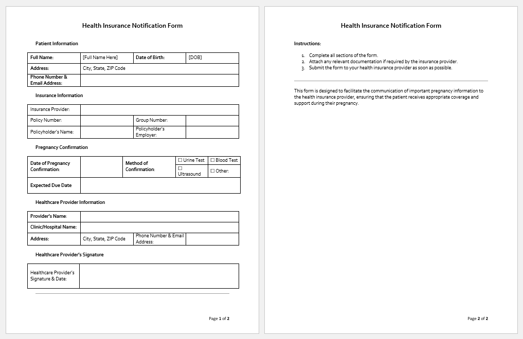 Health Insurance Notification Form