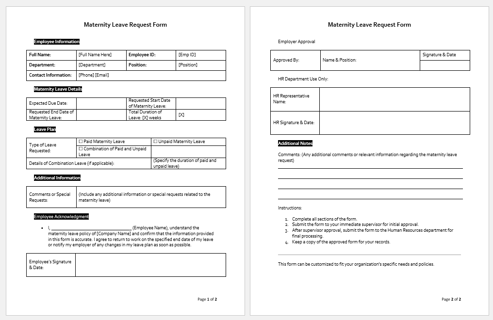 Maternity Leave Request Form