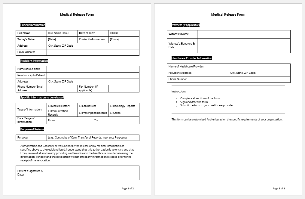 Medical Release Form