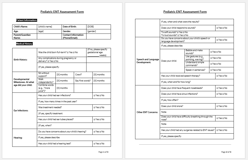 Pediatric ENT Assessment Form