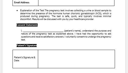 Pregnancy Test Consent Form