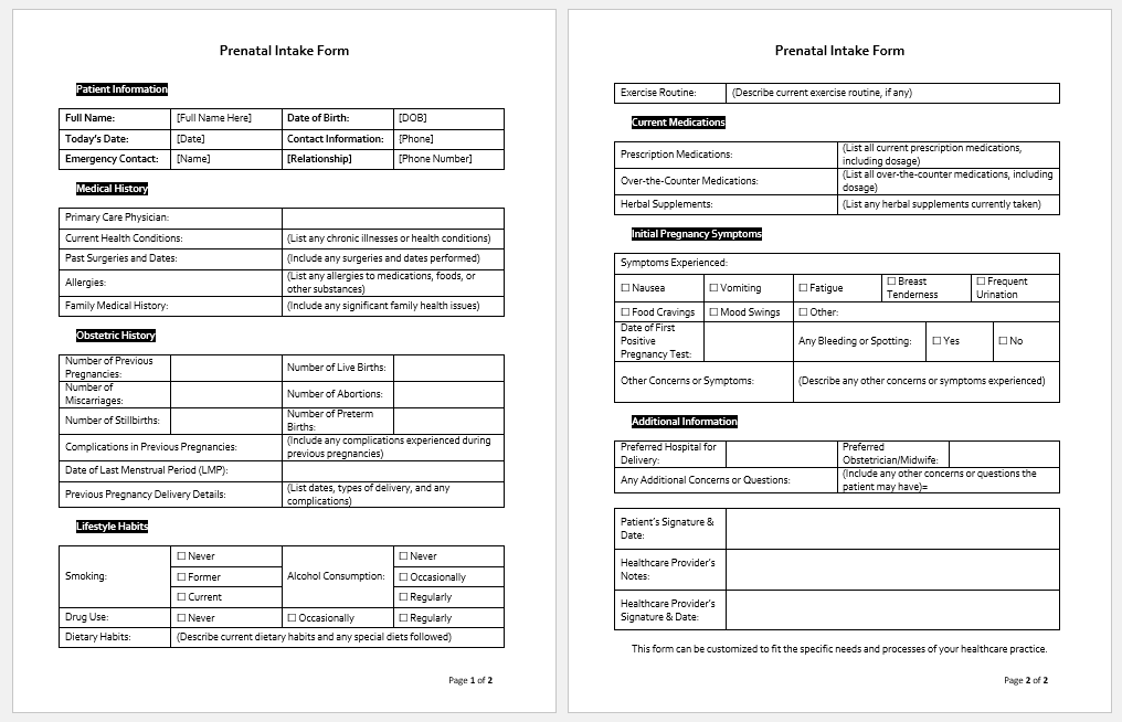 Prenatal Intake Form