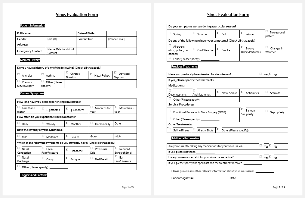 Sinus Evaluation Form