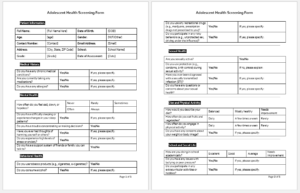 Adolescent Health Screening Form