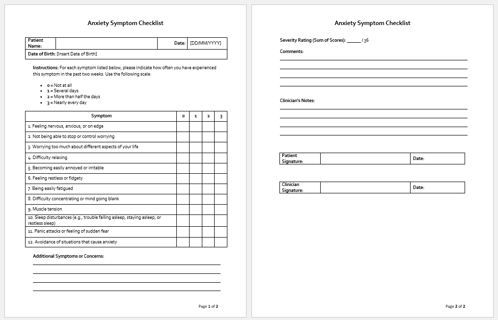 Anxiety Symptom Checklist