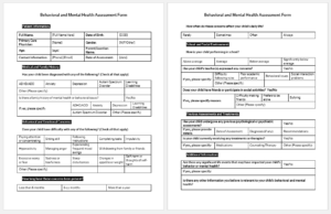 Behavioral and Mental Health Assessment Form