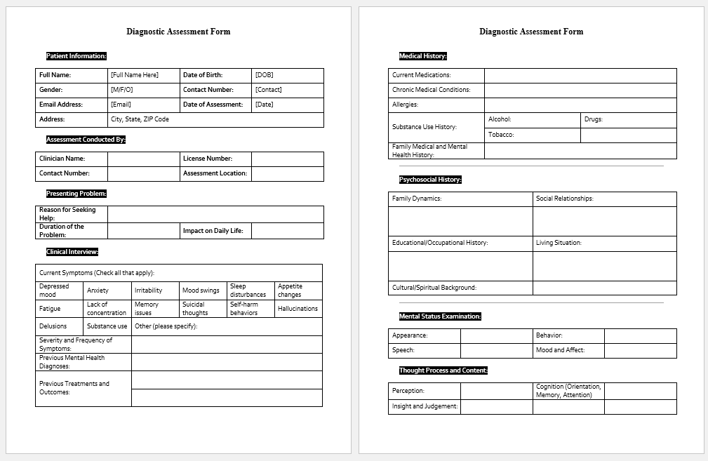 Diagnostic Assessment Form