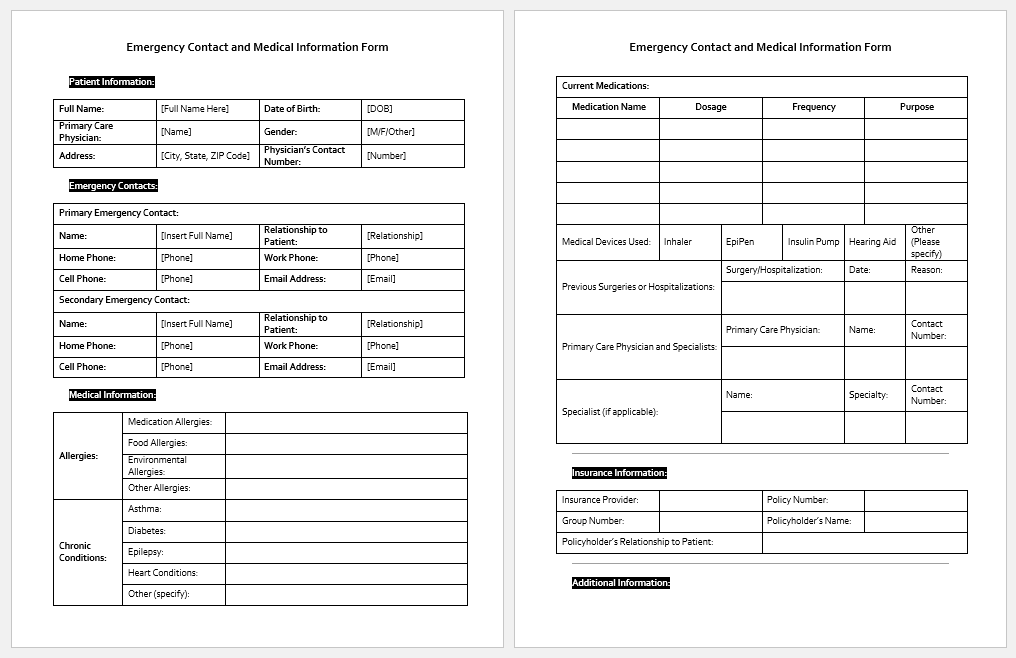 Emergency Contact and Medical Information Form