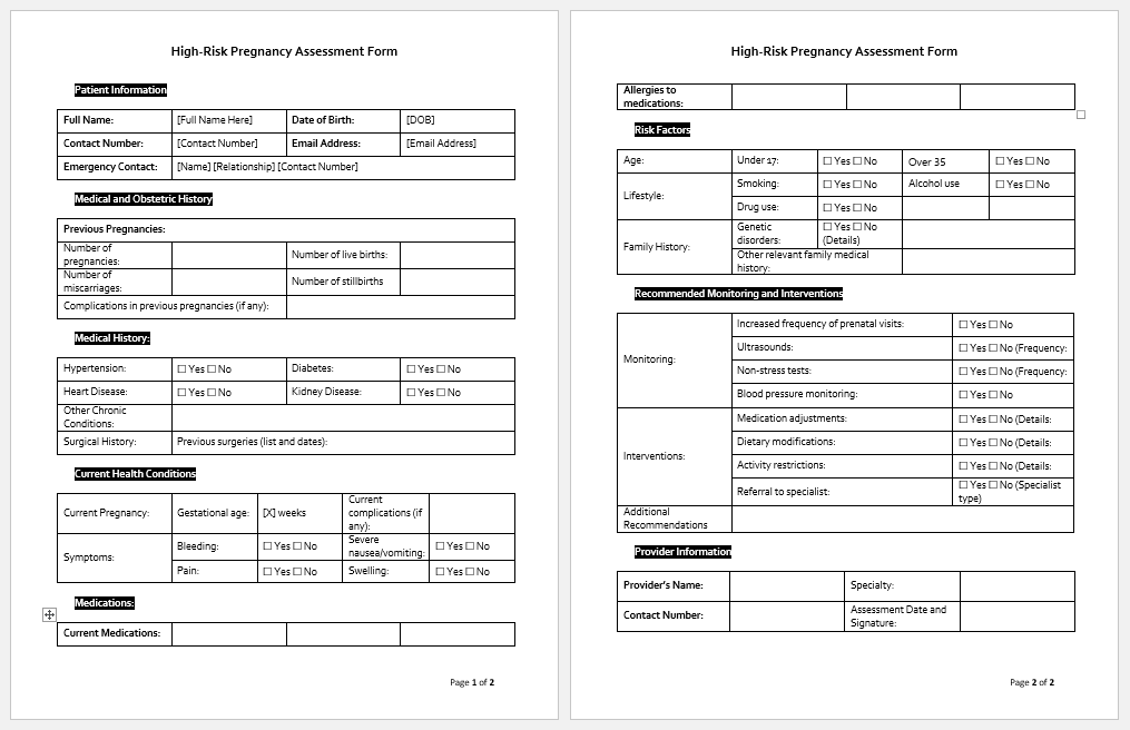 High-Risk Pregnancy Assessment Form