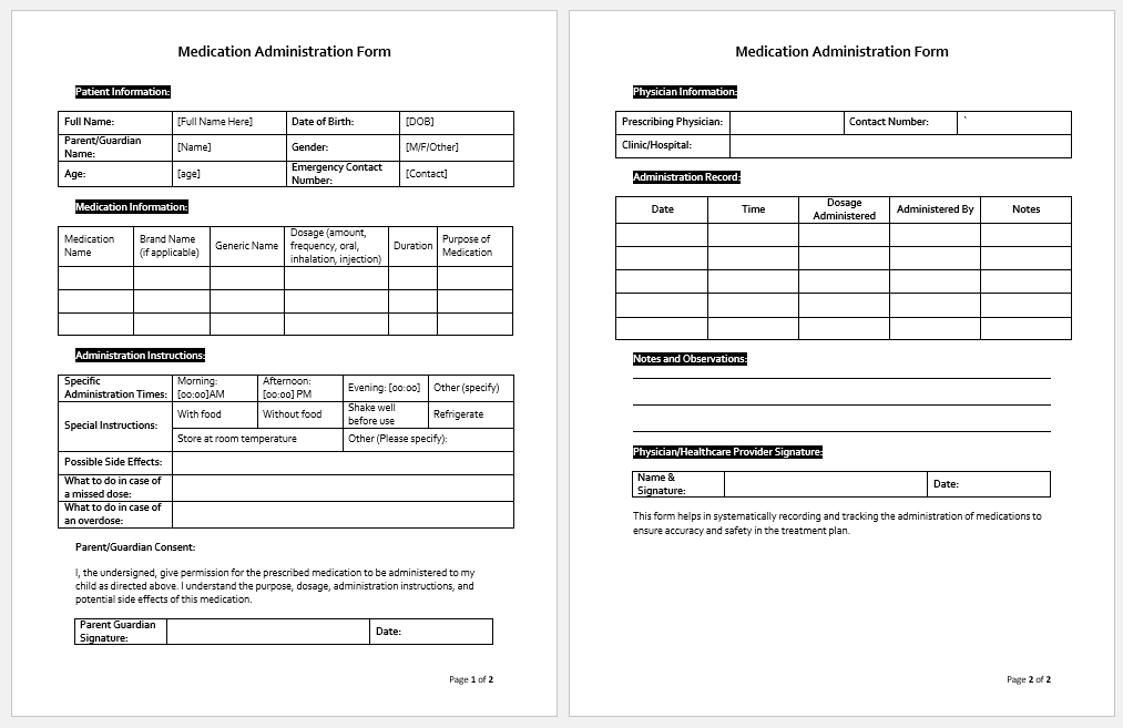 Medication Administration Form