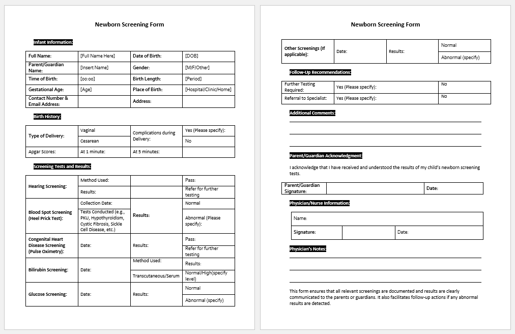 Newborn Screening Form