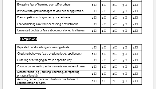 Obsessive-Compulsive Disorder (OCD) Symptom Checklist