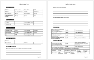 Patient Intake Form for Mental health evaluation