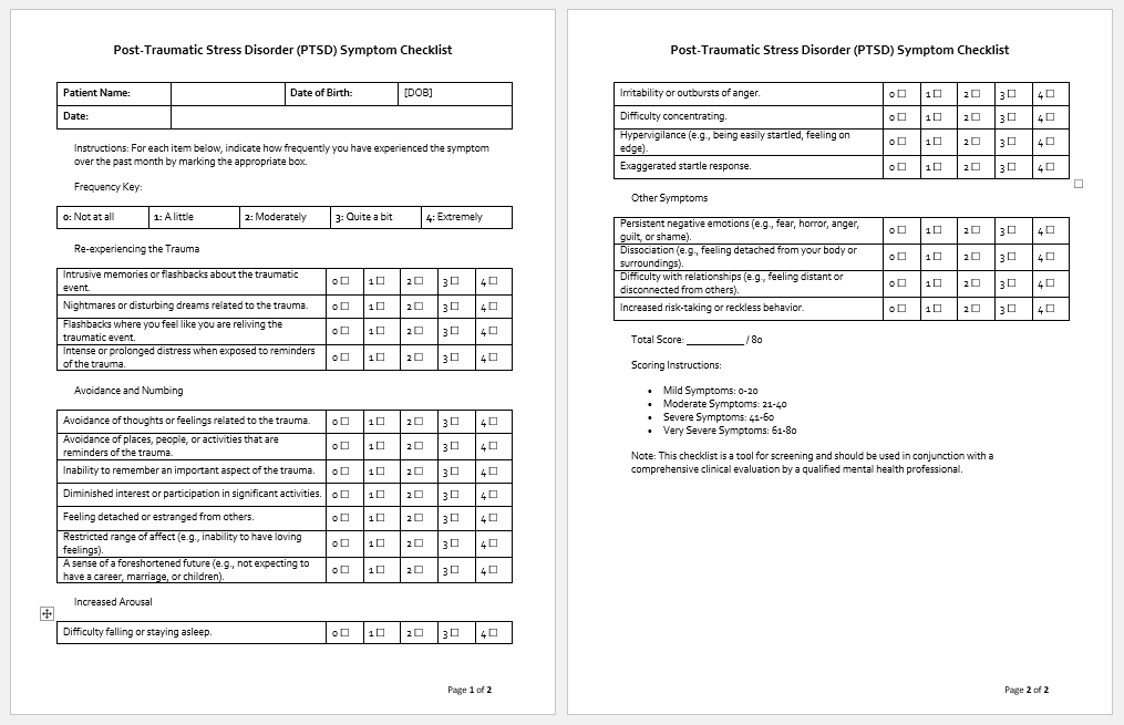 Post-Traumatic Stress Disorder (PTSD) Symptom Checklist