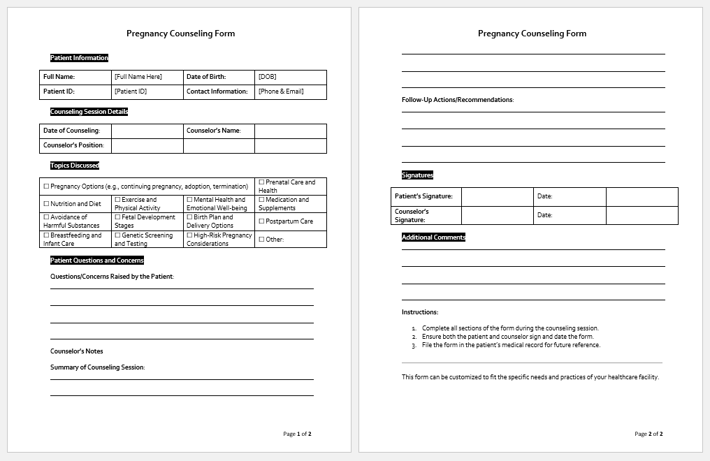 Pregnancy Counseling Form