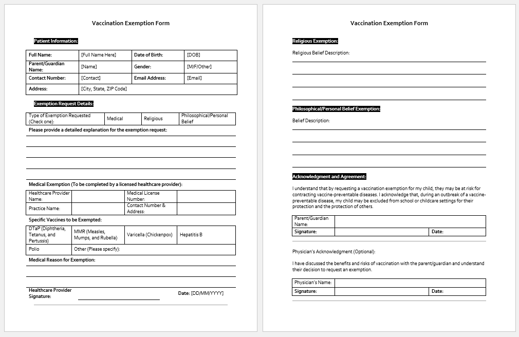 Vaccination Exemption Form