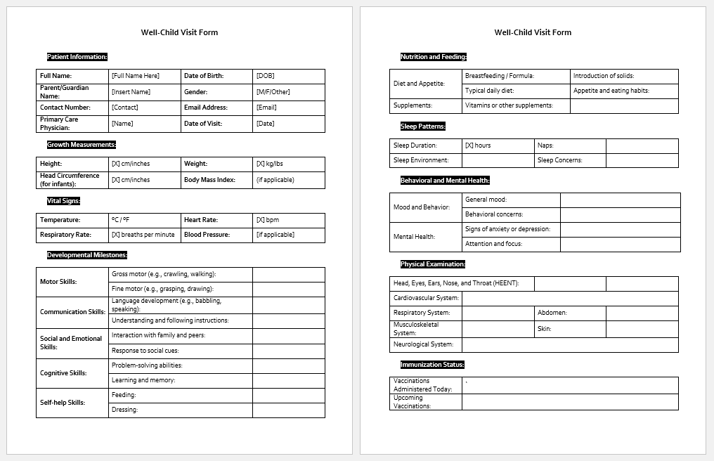 Well-Child Visit Form