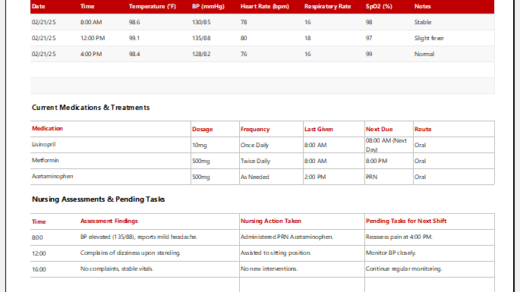 Nursing Shift Report Sheet